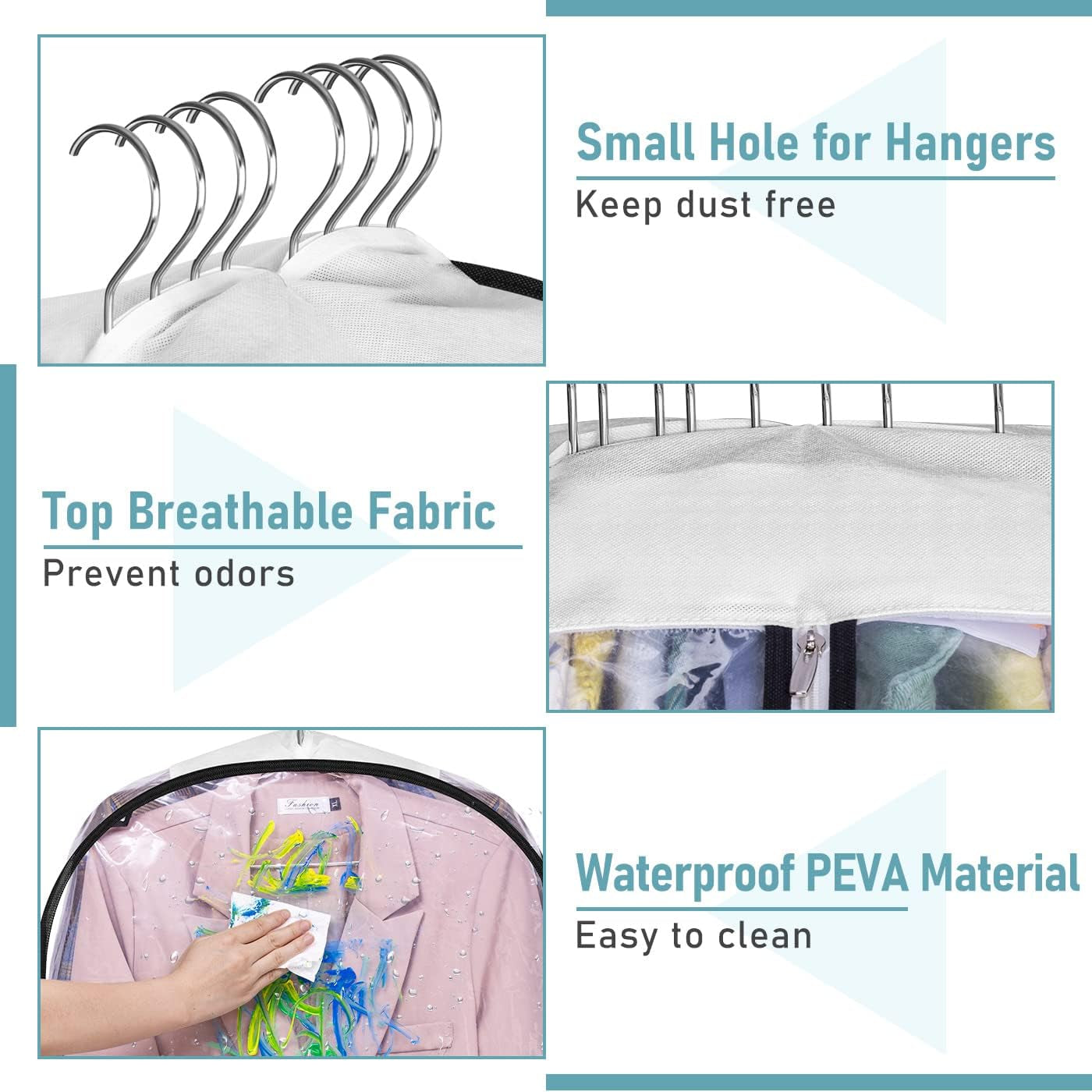 Clear Gusseted Garment Bags – 100cm Waterproof Suit Covers with Side Zip (3-Pack)