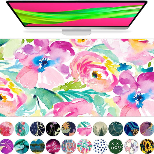 Large Pink Floral Desk Mat – XL Mouse Pad & Keyboard Pad for Office, School & Laptop Protection