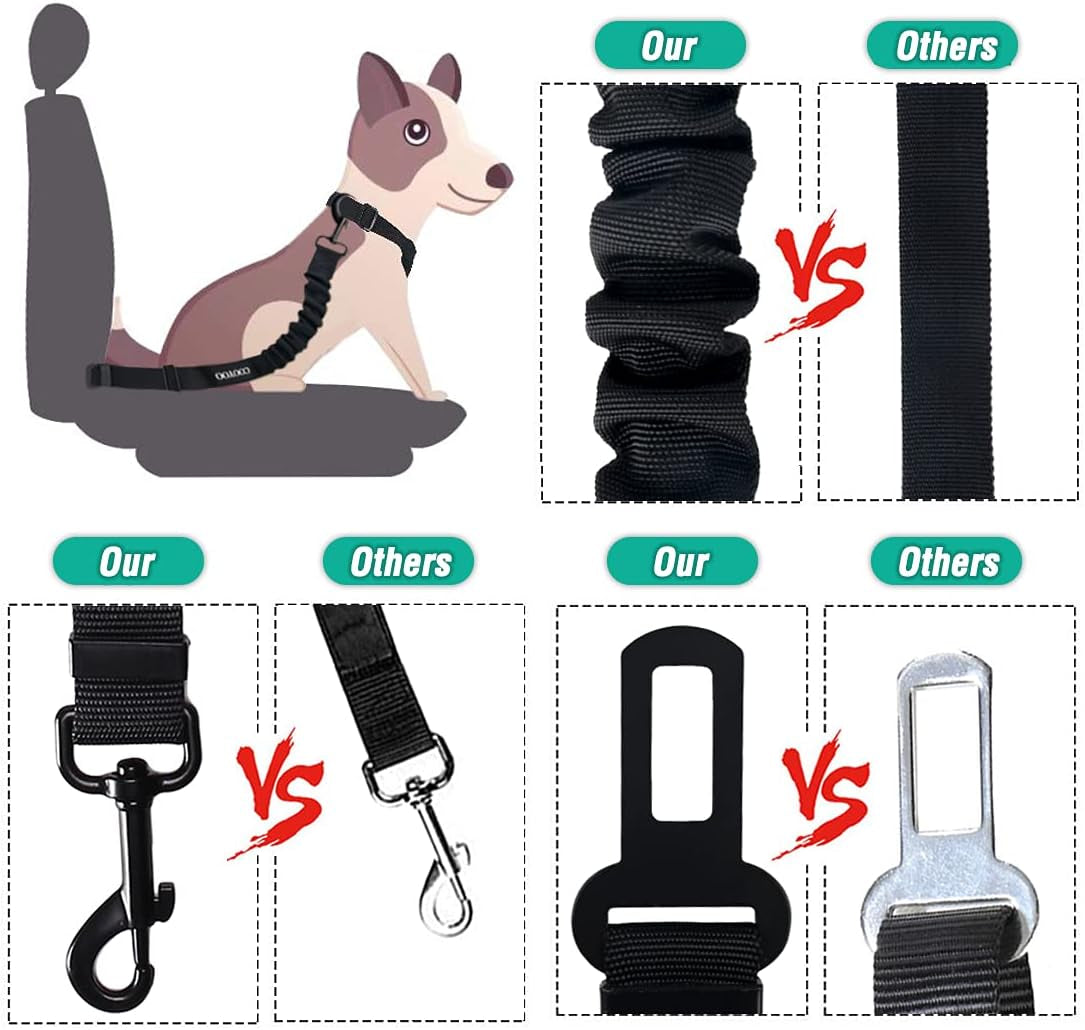 Dog Seat Belt Set – Retractable, Adjustable Nylon Pet Car Safety Harness with Elastic (3-Piece)