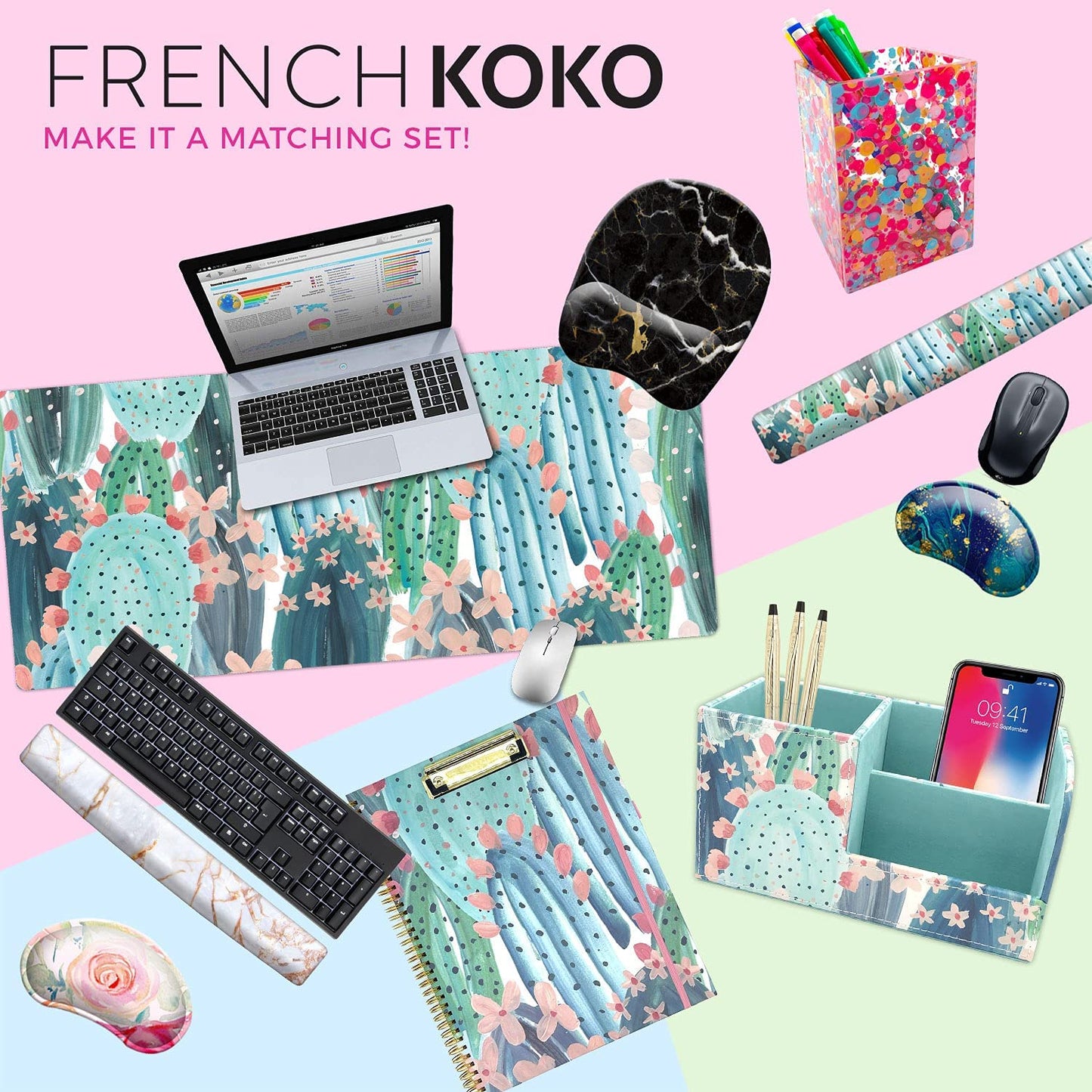 Large Pink Floral Desk Mat – XL Mouse Pad & Keyboard Pad for Office, School & Laptop Protection