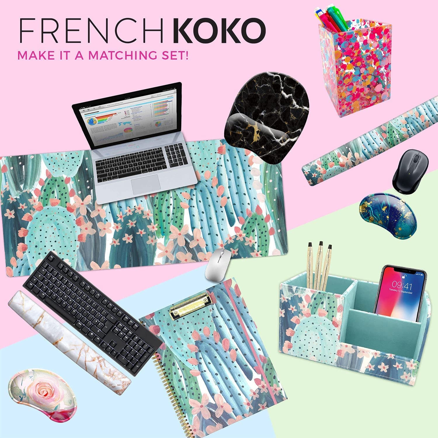 Large Pink Floral Desk Mat – XL Mouse Pad & Keyboard Pad for Office, School & Laptop Protection