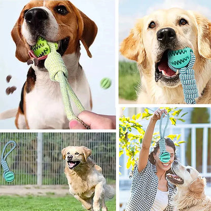 Interactive Dog Chew Toy – Hand Pull Food Ball with Woven Cotton Rope for Teeth Cleaning & Anti-Bite Play