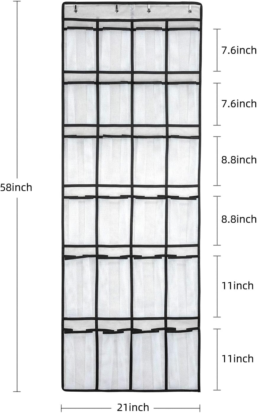 Over-the-Door Shoe Organizer – 24 Mesh Pocket Hanging Shoe Rack for Men, Women & Kids (White)