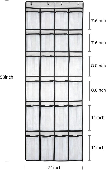 Over-the-Door Shoe Organizer – 24 Mesh Pocket Hanging Shoe Rack for Men, Women & Kids (White)