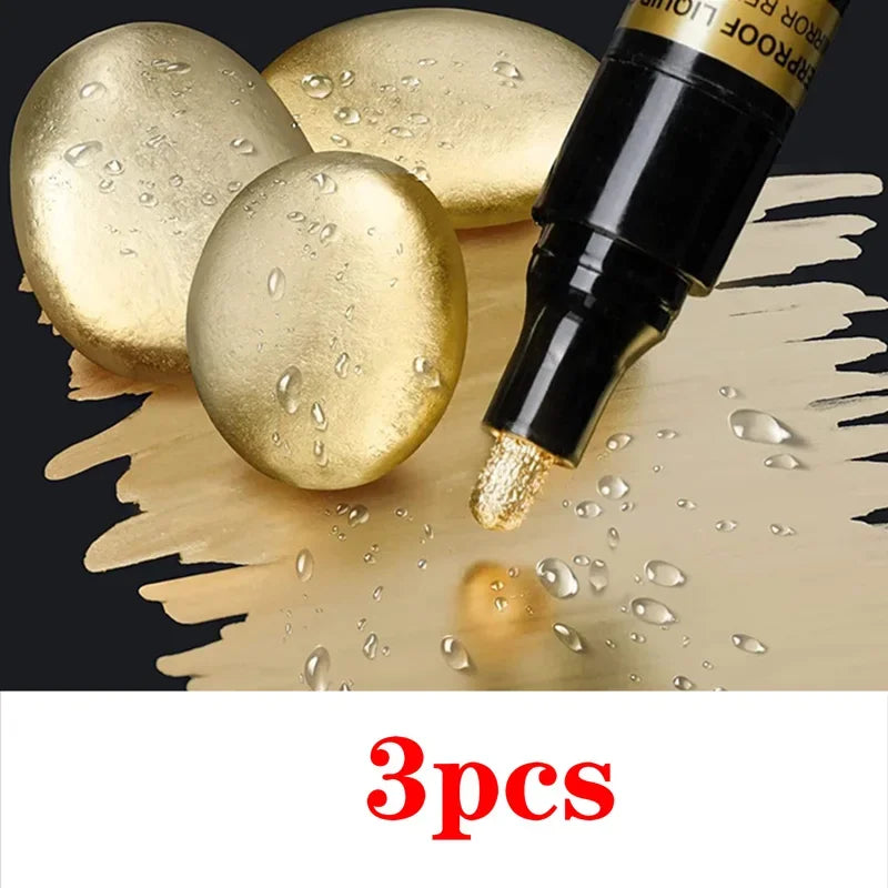 Chrome Mirror Marker Pen 2Mm DIY Reflective Paint Pen Permanent Gold SILVER Marker Touch Up, Model Painting, Marking 3/2/1Pcs