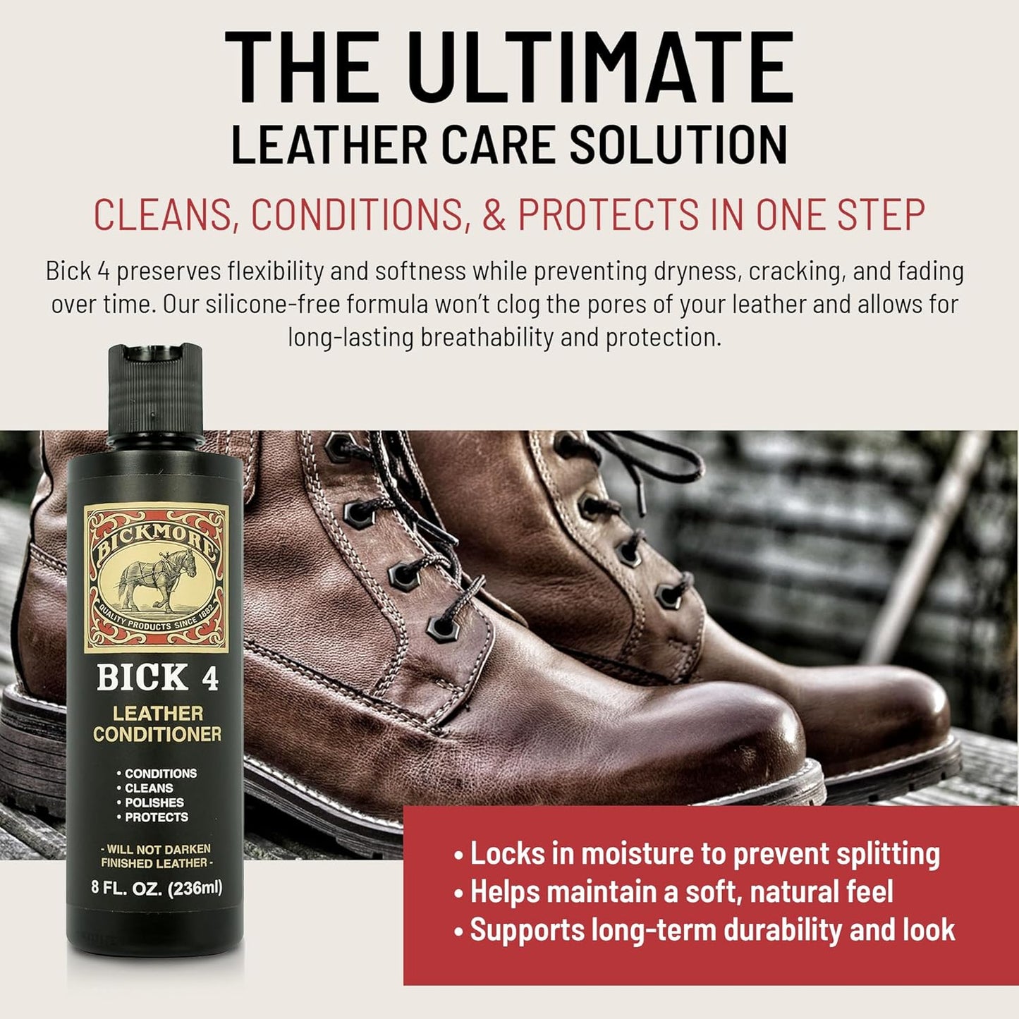 Bick 4 Leather Conditioner & Cleaner – Restores, Polishes & Protects Smooth Leather (8 oz)