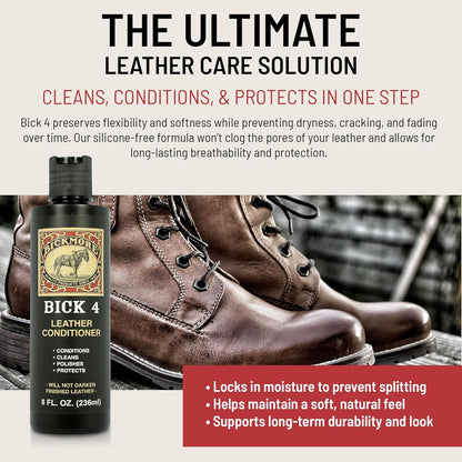 Bick 4 Leather Conditioner & Cleaner – Restores, Polishes & Protects Smooth Leather (8 oz)