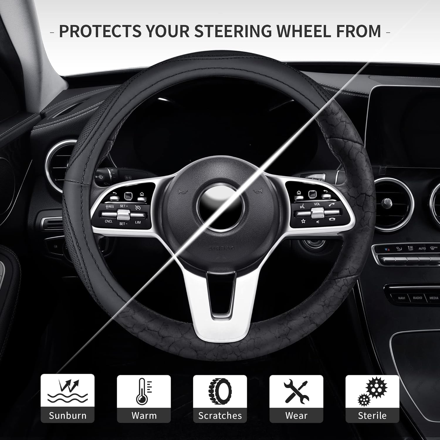 Microfiber Leather 15" Universal Fit Car Steering Wheel Cover