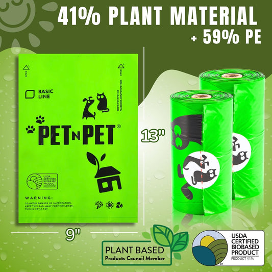 1080-Count Dog Poop Bags – 41% Plant-Based, Thick, Leak-Proof, Unscented (72 Rolls, 9×13)