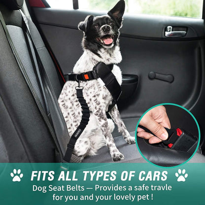 Dog Seat Belt Set – Retractable, Adjustable Nylon Pet Car Safety Harness with Elastic (3-Piece)