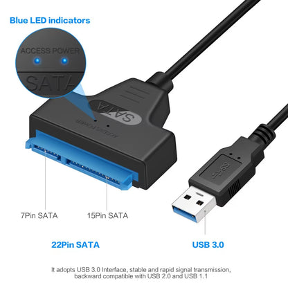SATA to USB 3.0/2.0 Adapter Cable – 6Gbps for 2.5" HDD & SSD, SATA III 22-Pin to USB