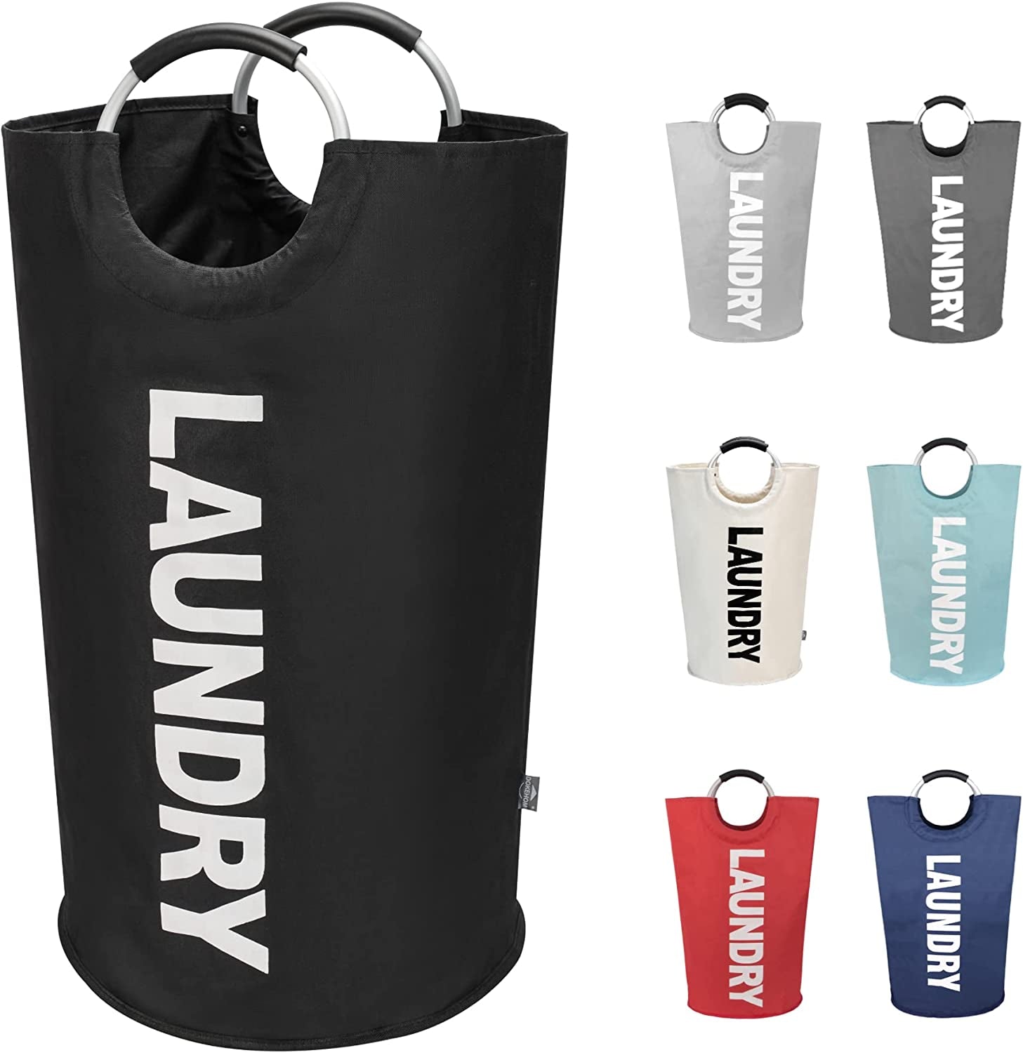 Large Laundry Basket, Collapsible Laundry Bag, Freestanding Tall Clothes Hamper, Foldable Washing Bin (90L - Black)