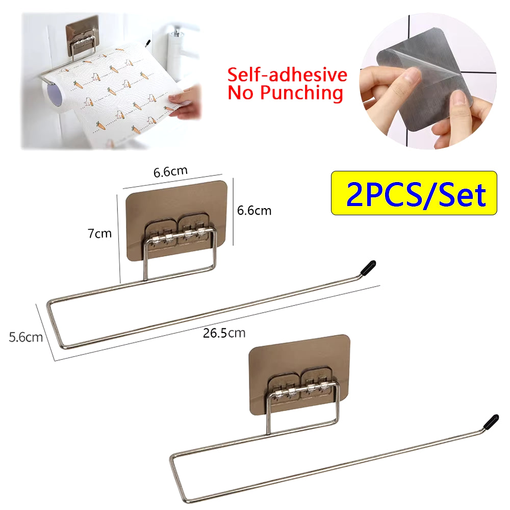 Multi-Purpose Adhesive Towel & Tissue Holder for Kitchen, Bathroom & Cabinets (2 PCS)