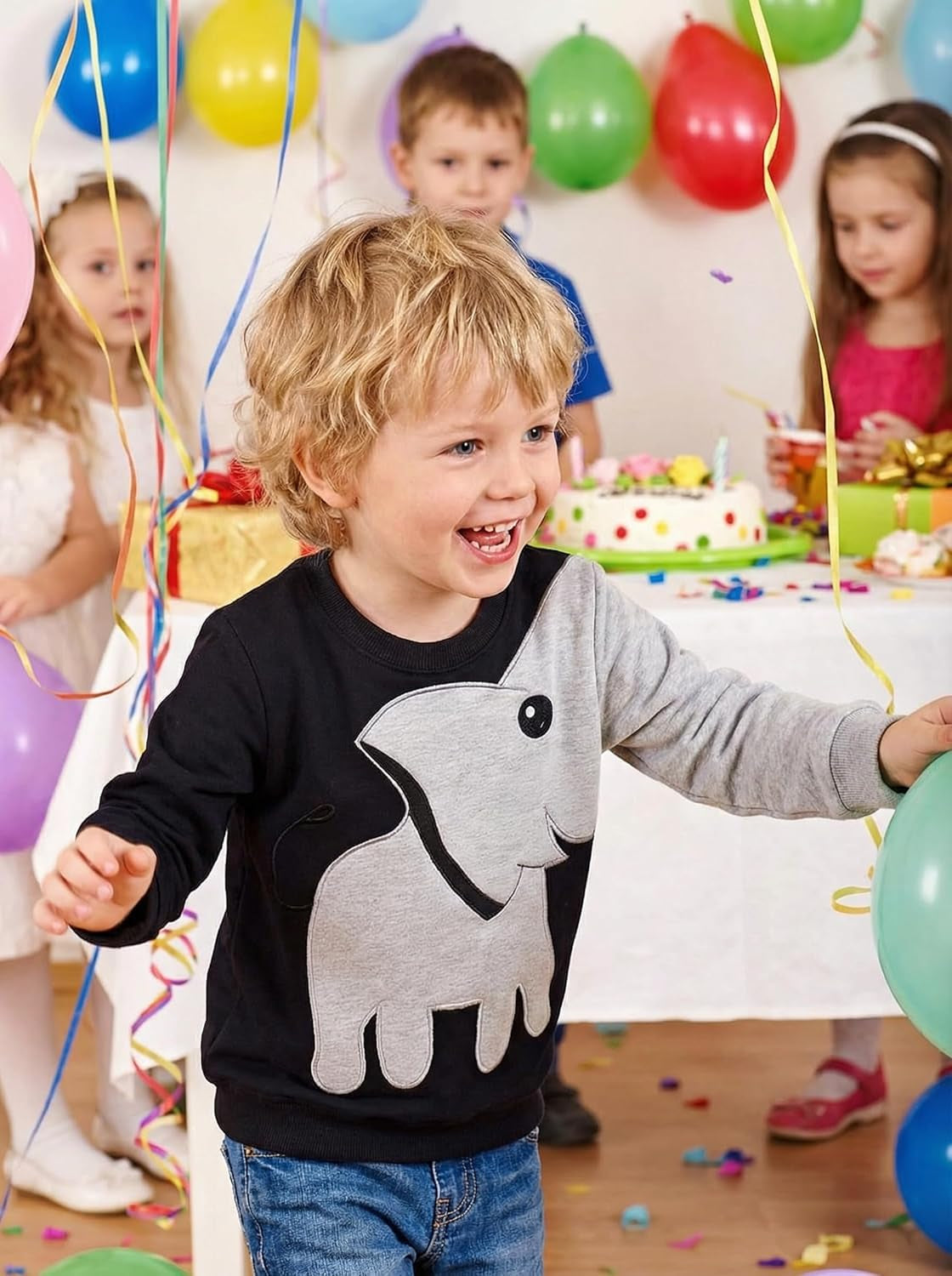 Boys Cute Elephant Pullover Hoodie – Kids Cotton Long-Sleeve Sweatshirt (7-8 Years)