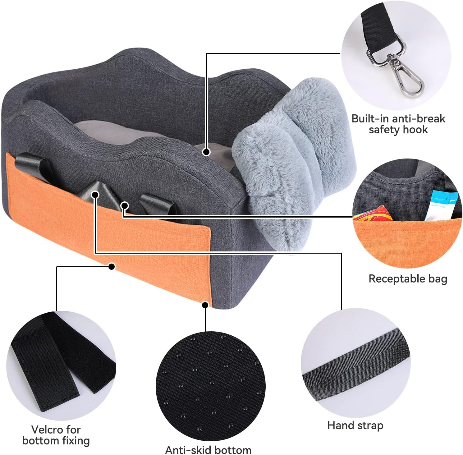 Dog Car Seat for Small Dogs – Center Console Pet Booster Seat, Dark Gray
