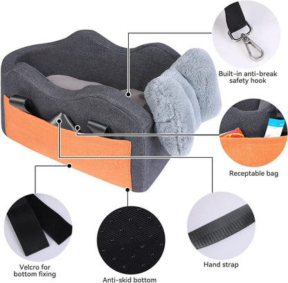 Dog Car Seat for Small Dogs – Center Console Pet Booster Seat, Dark Gray