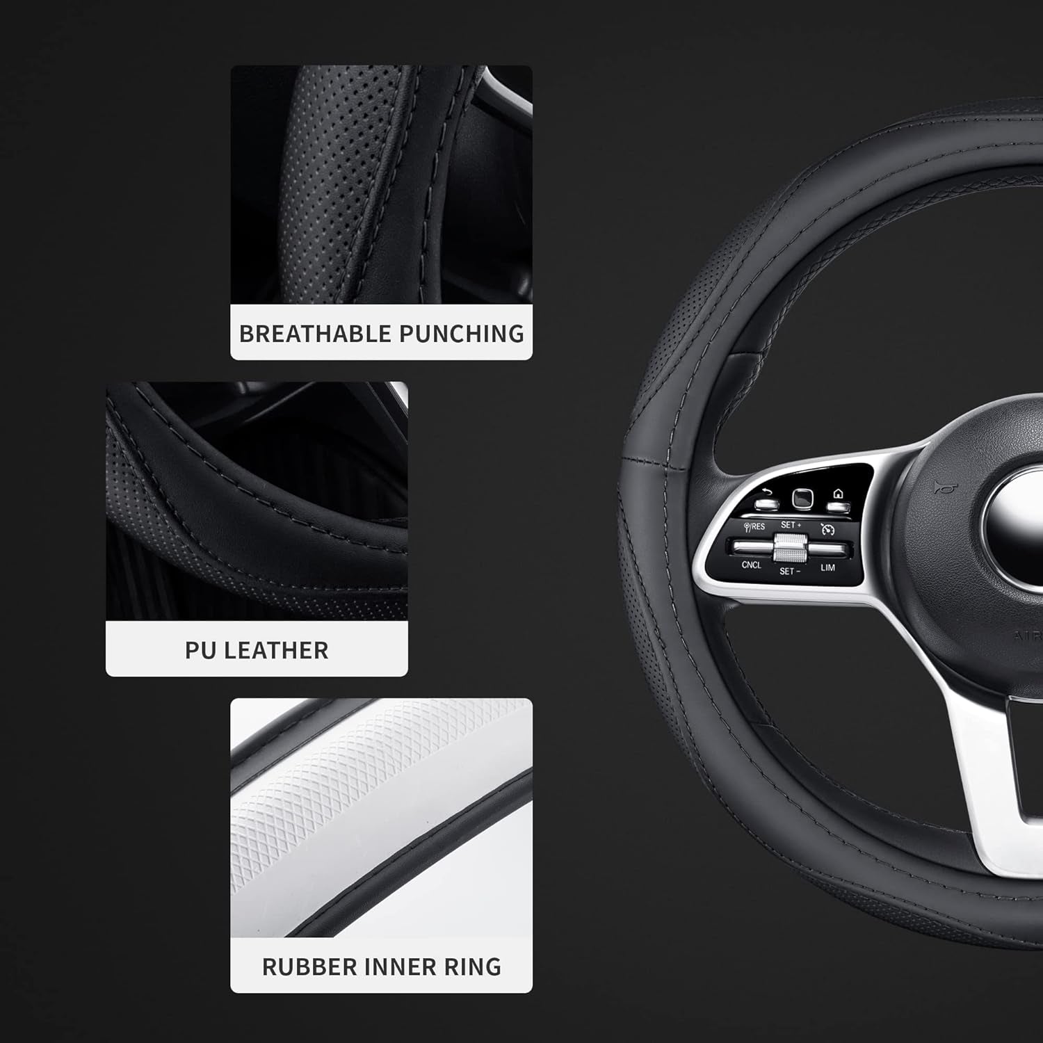 Microfiber Leather 15" Universal Fit Car Steering Wheel Cover
