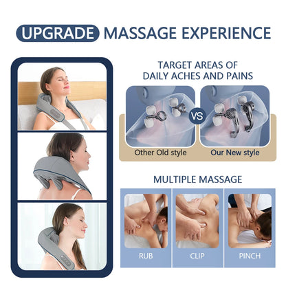 Wireless Neck & Shoulder Kneading Massager for Deep Muscle Relief