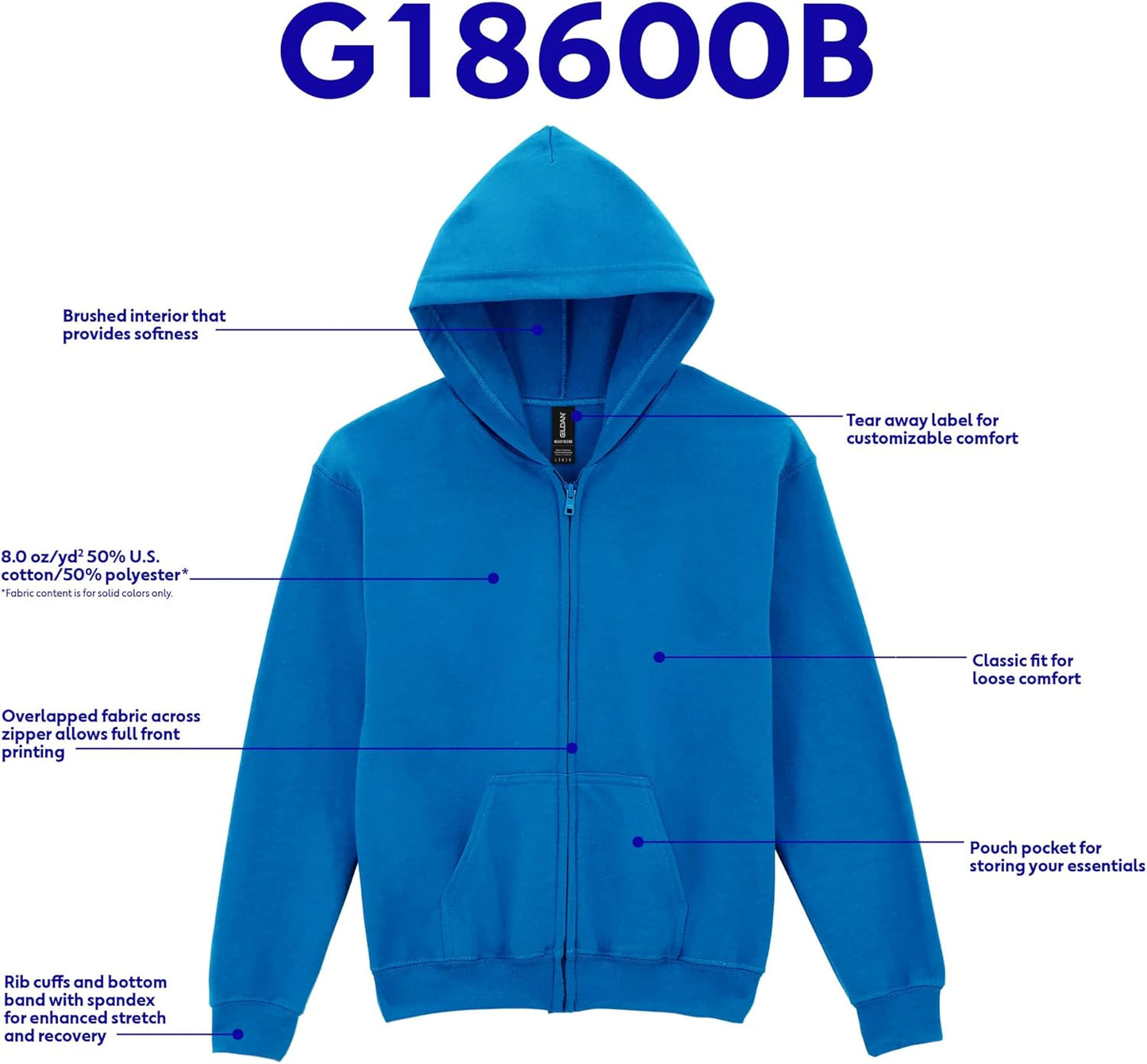 Unisex Kids Full Zip Hooded Youth Sweatshirt Hooded Sweatshirt