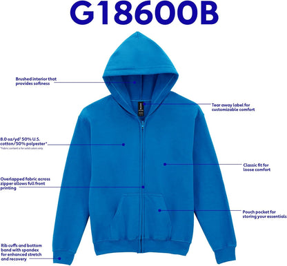 Unisex Kids Full Zip Hooded Youth Sweatshirt Hooded Sweatshirt