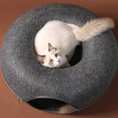 Donut Cat Bed & Tunnel – Dual-Use Interactive Toy for Kittens, Indoor Play & Training