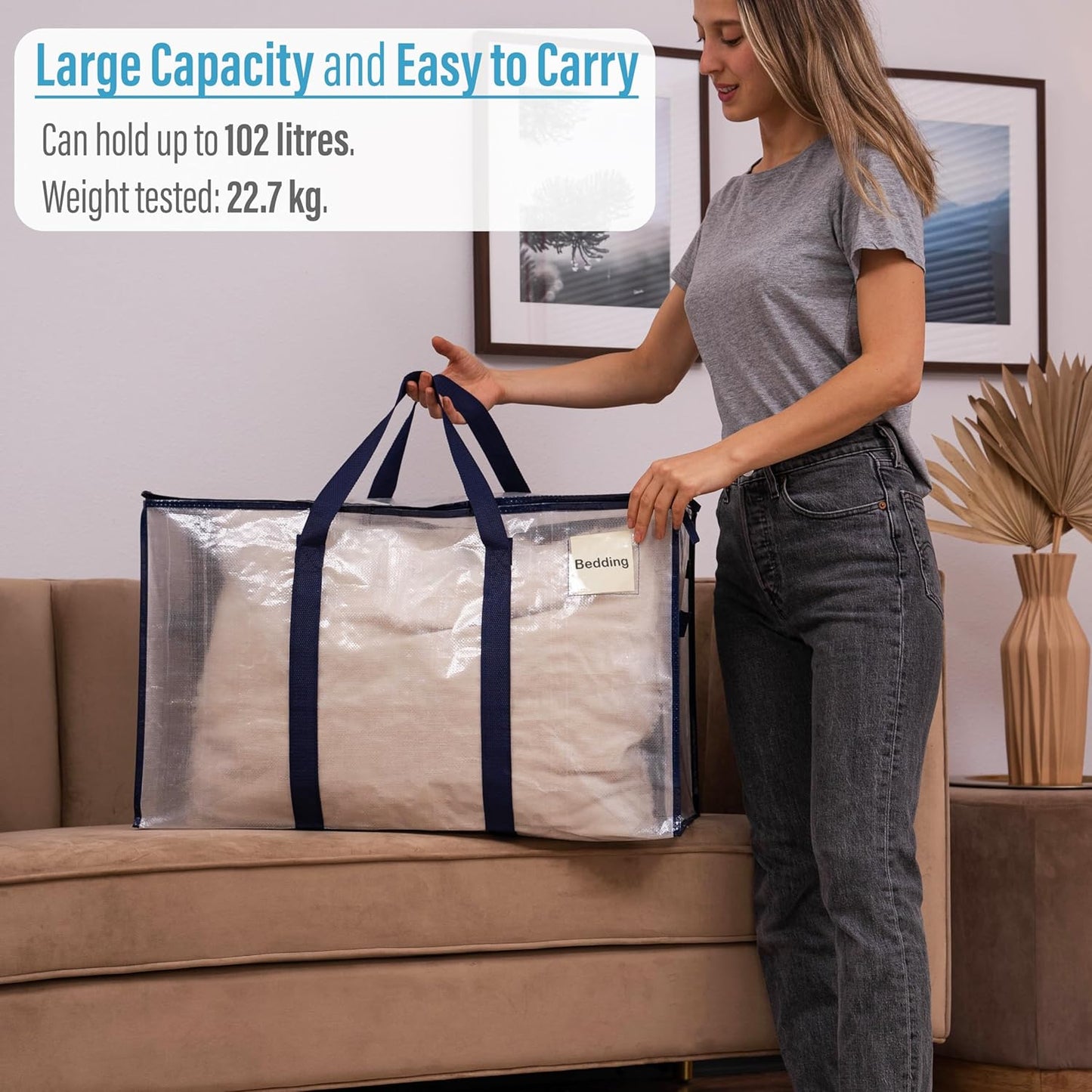 8-Pack Extra Large Moving & Storage Bags – Heavy-Duty, Water-Resistant Organizer Tote with Zipper and Label Pocket