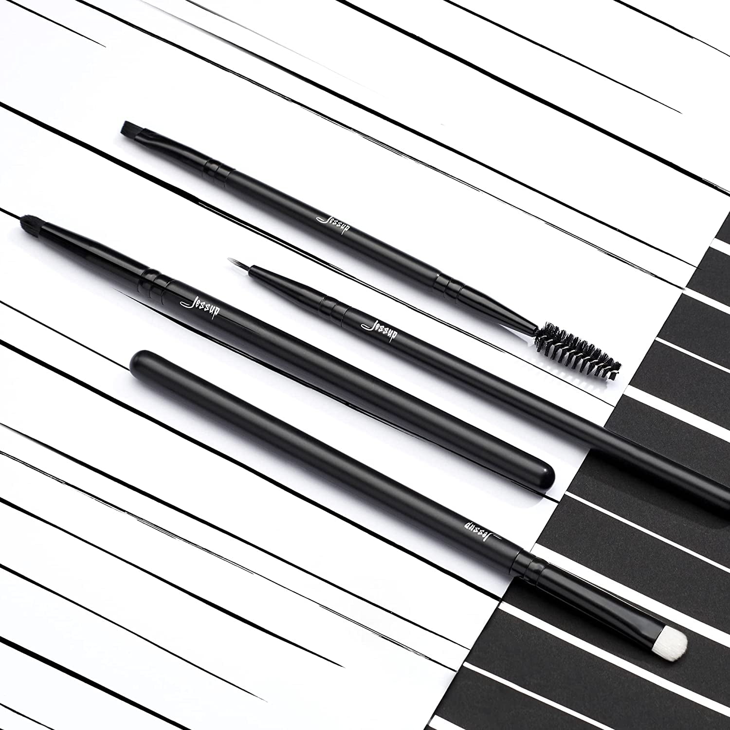 Black Makeup Brush Set (10 Pcs) with Natural Synthetic Hair 