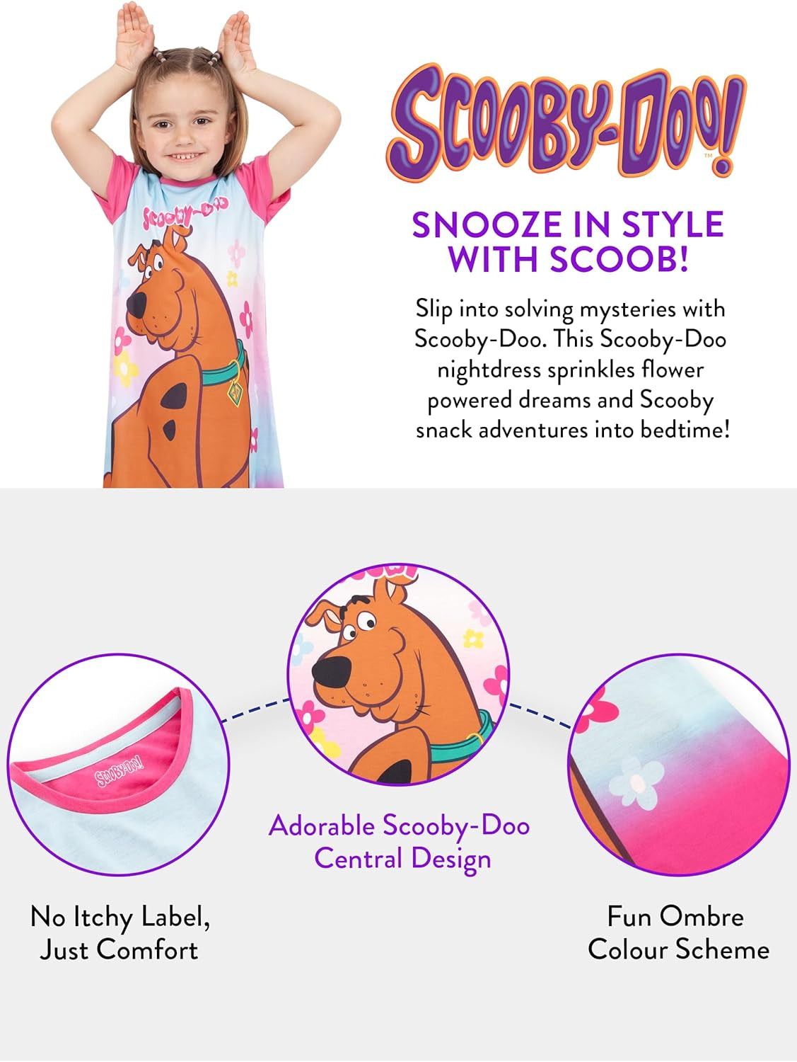 Scooby-Doo Girls Floral Nightdress – Short Sleeve Nightie (2 to 10 Years)