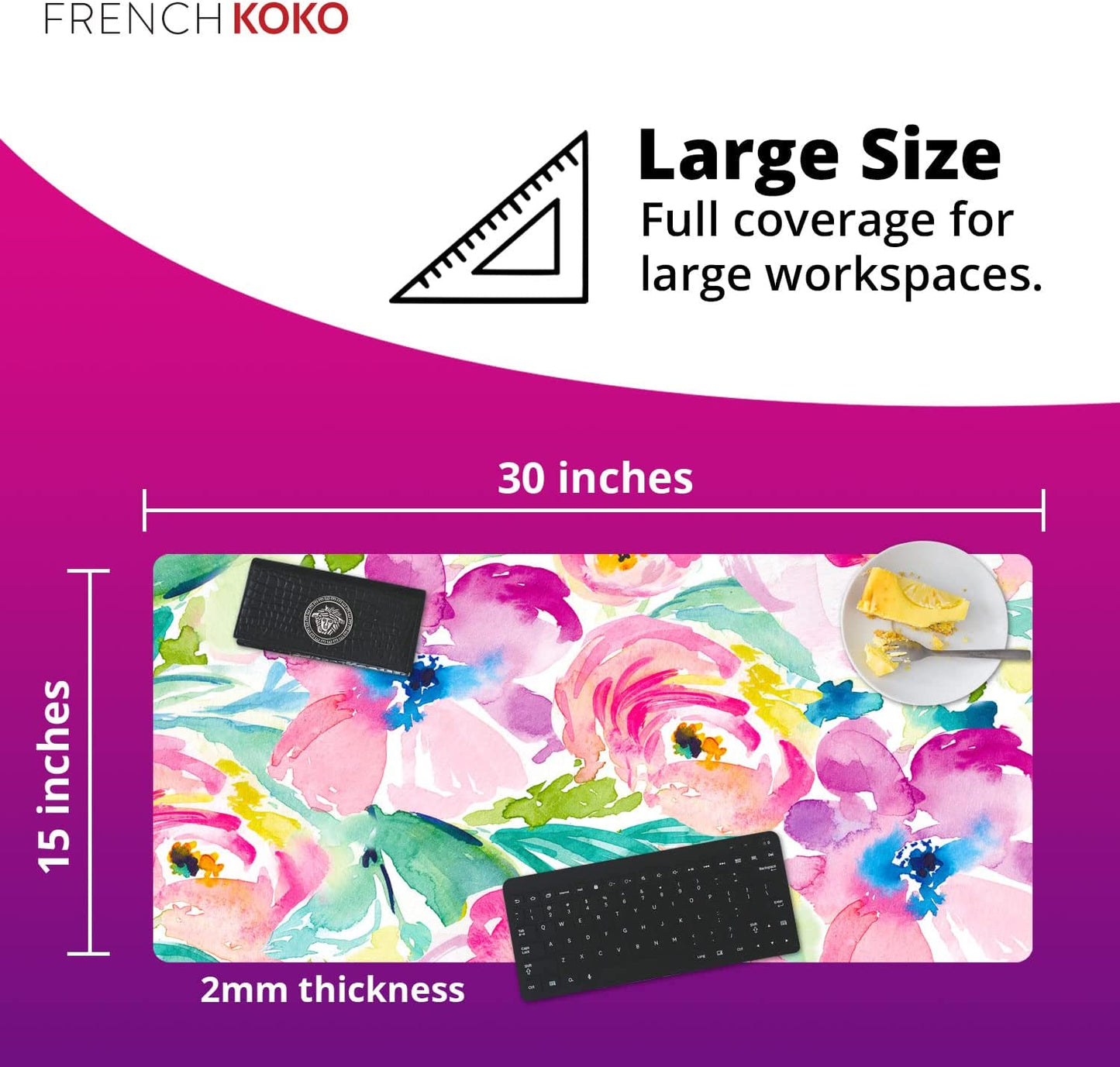 Large Pink Floral Desk Mat – XL Mouse Pad & Keyboard Pad for Office, School & Laptop Protection