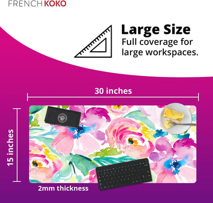 Large Pink Floral Desk Mat – XL Mouse Pad & Keyboard Pad for Office, School & Laptop Protection