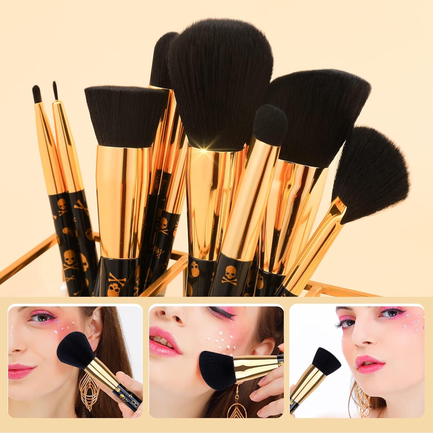 Skull Print Makeup Brush Set (12Pcs) 