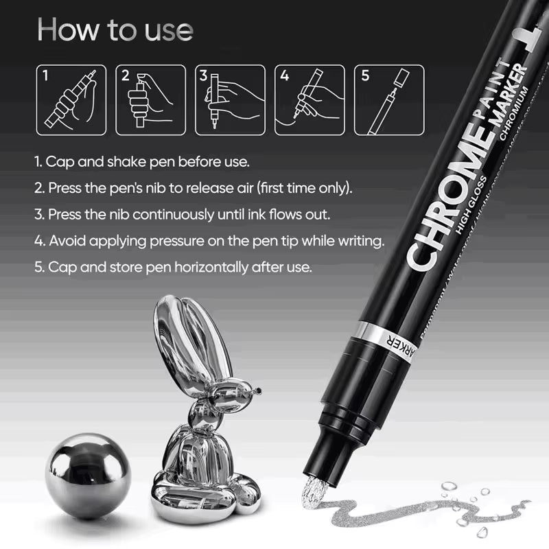 Chrome Mirror Marker Pen 2Mm DIY Reflective Paint Pen Permanent Gold SILVER Marker Touch Up, Model Painting, Marking 3/2/1Pcs