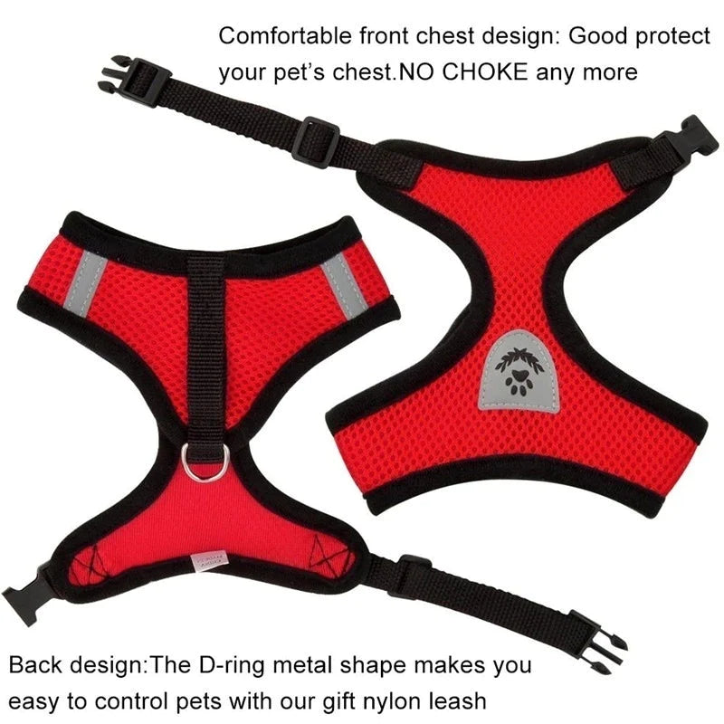 Adjustable Cat & Dog Harness Vest – Mesh Walking Leash for Small to Medium Pets