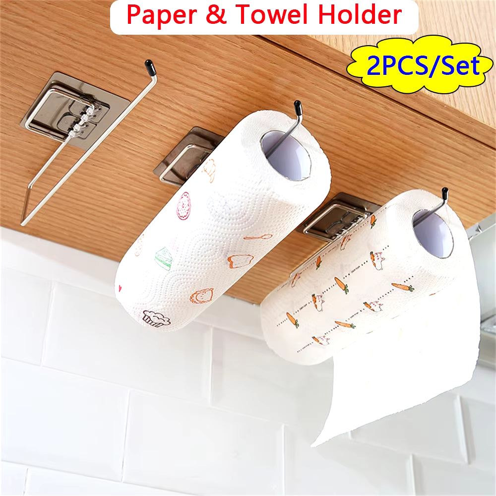 Multi-Purpose Adhesive Towel & Tissue Holder for Kitchen, Bathroom & Cabinets (2 PCS)