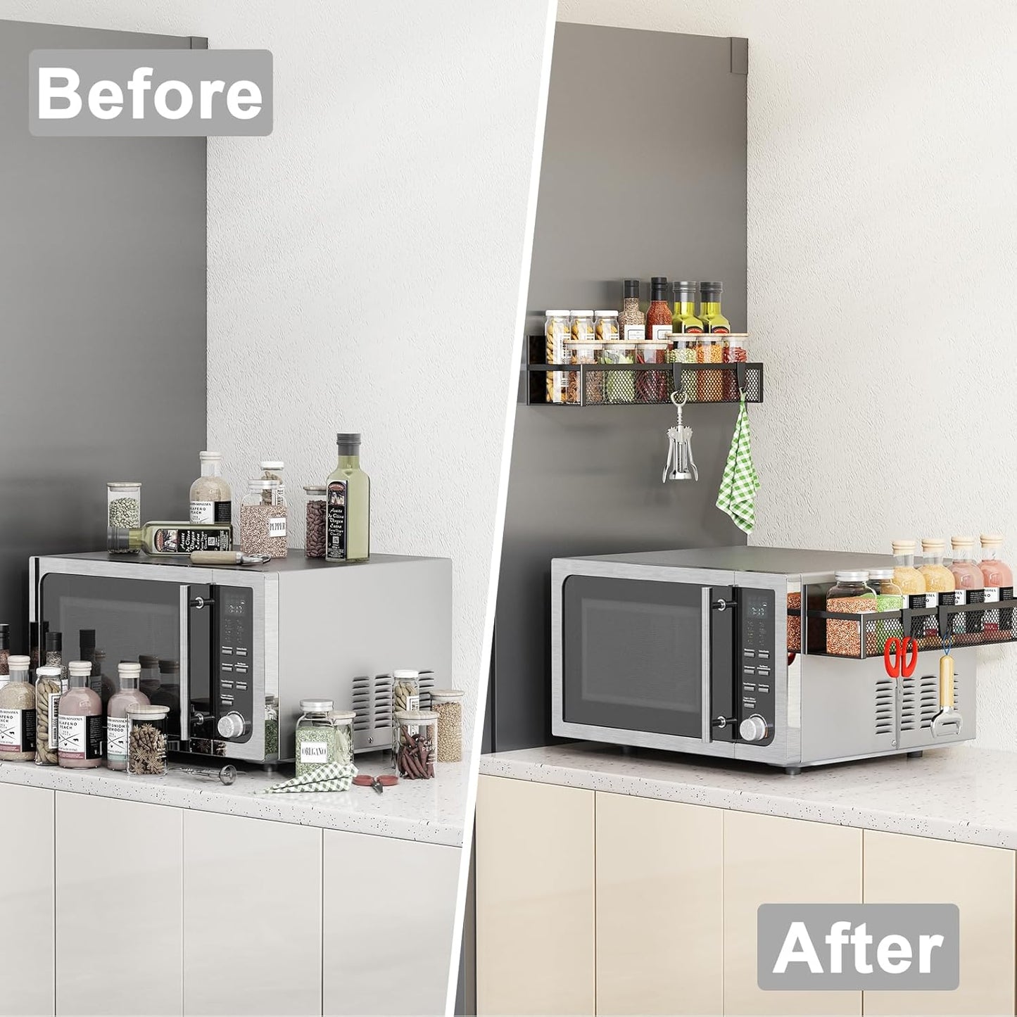 Magnetic Spice Rack for Refrigerator – Fridge Organizer with 4 Moveable Hooks for Kitchen Storage(2 Pack)