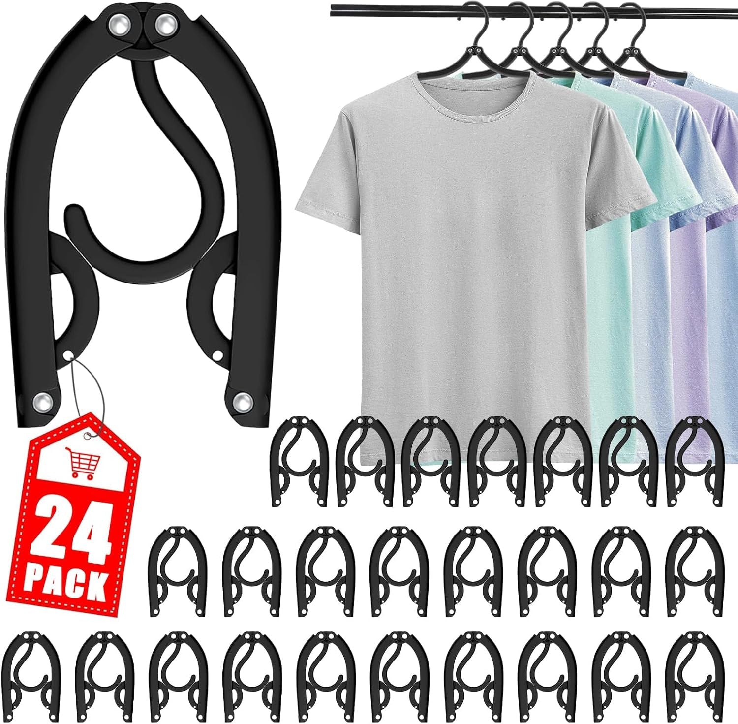 Travel Hangers - Portable Folding Clothes Hangers Travel Accessories Foldable Clothes Drying Rack for Trave (24 Pcs  - Black)