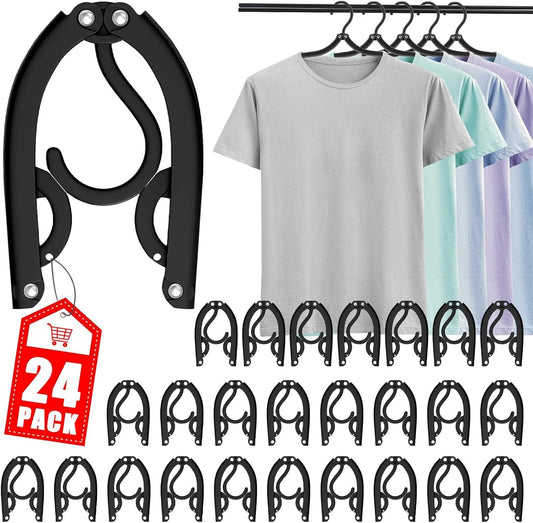 Travel Hangers - Portable Folding Clothes Hangers Travel Accessories Foldable Clothes Drying Rack for Trave (24 Pcs  - Black)