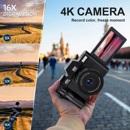 4K Digital Camera with Flip Screen – 48MP Selfie Vlogging Camcorder, WiFi, Macro Lens, 16X Zoom