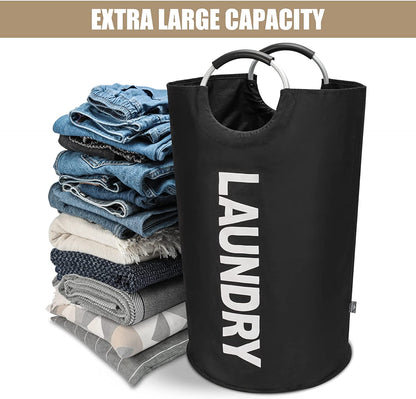 Large Laundry Basket, Collapsible Laundry Bag, Freestanding Tall Clothes Hamper, Foldable Washing Bin (90L - Black)