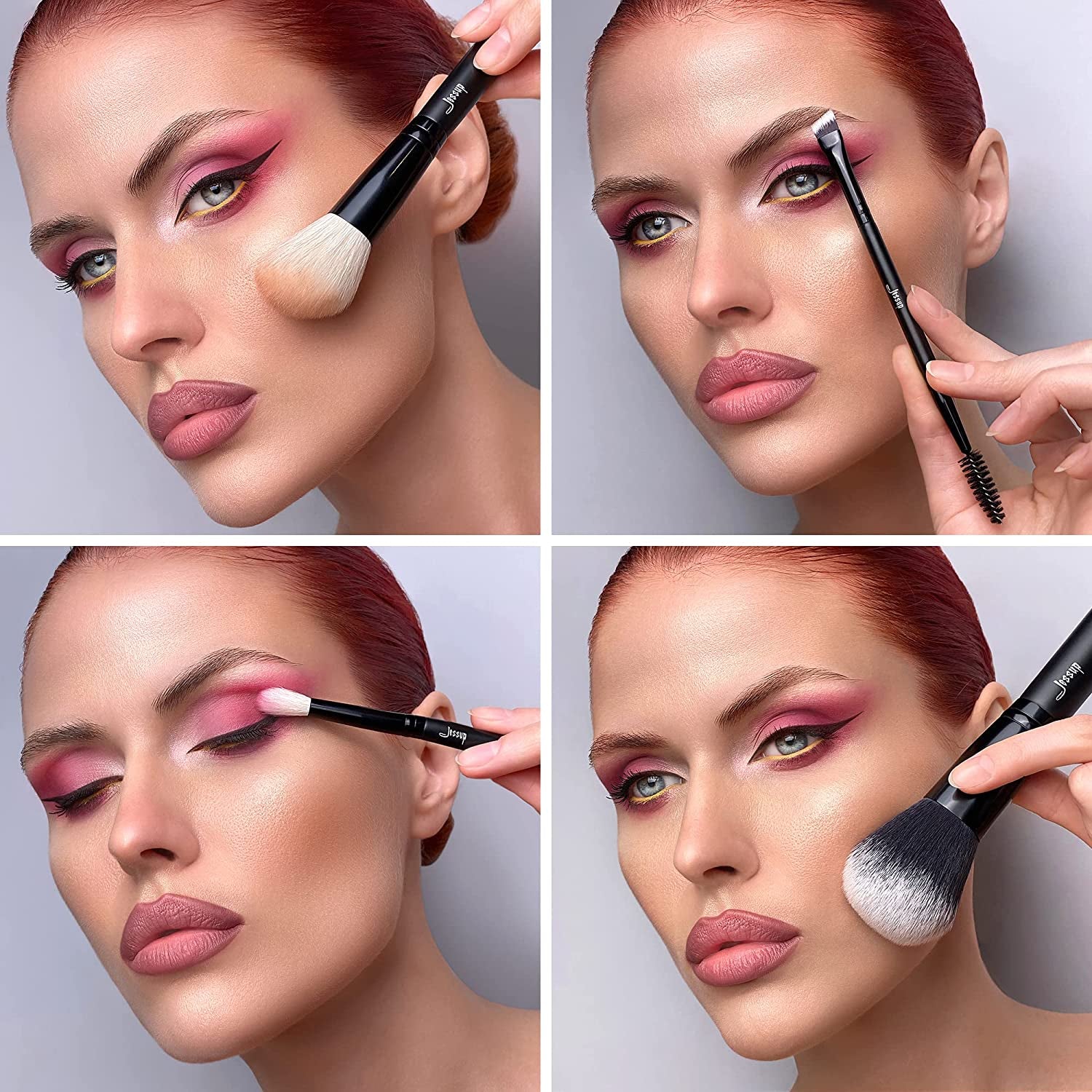 Black Makeup Brush Set (10 Pcs) with Natural Synthetic Hair 