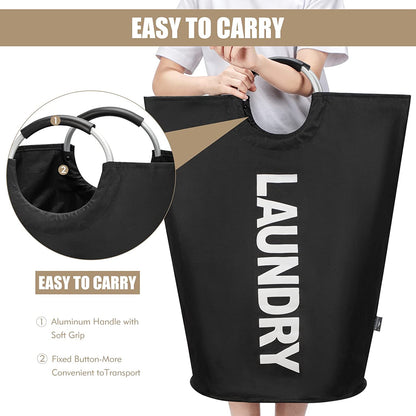 Large Laundry Basket, Collapsible Laundry Bag, Freestanding Tall Clothes Hamper, Foldable Washing Bin (90L - Black)