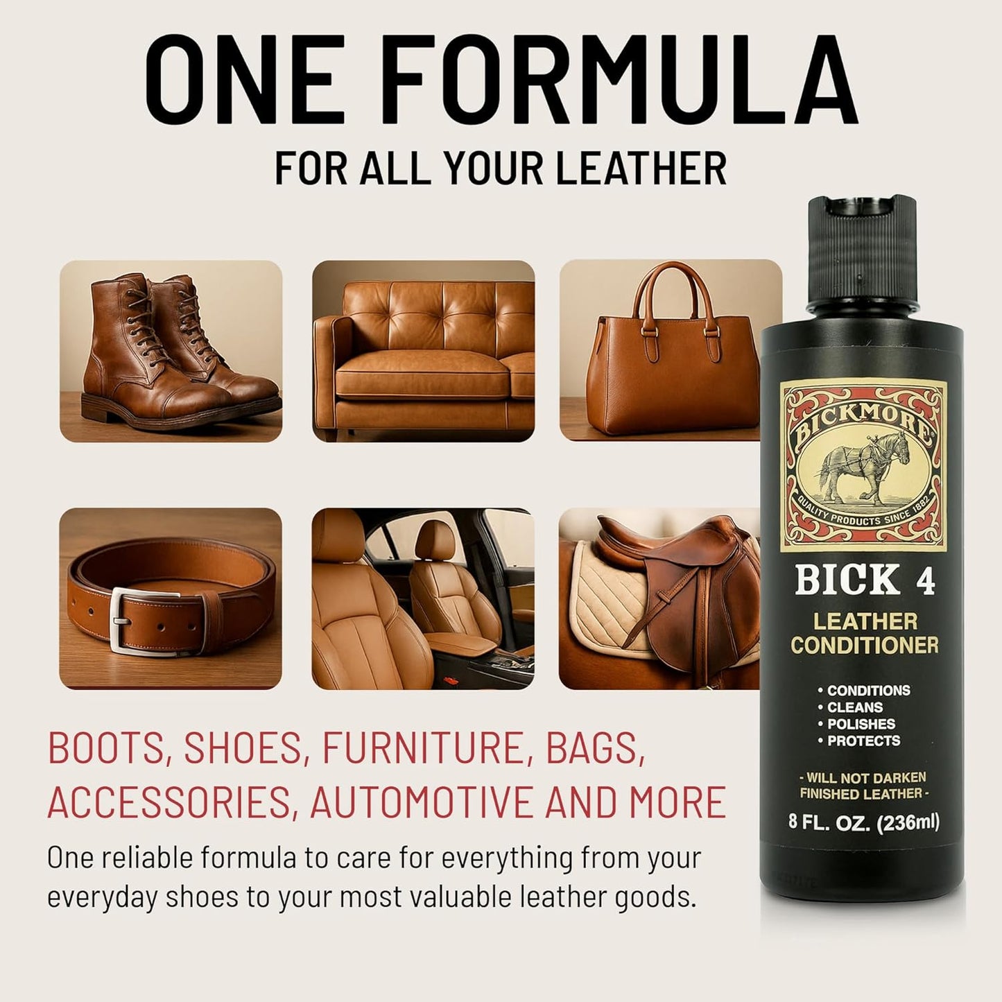 Bick 4 Leather Conditioner & Cleaner – Restores, Polishes & Protects Smooth Leather (8 oz)