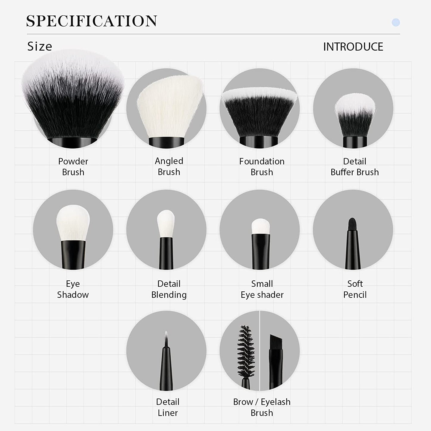 Black Makeup Brush Set (10 Pcs) with Natural Synthetic Hair 