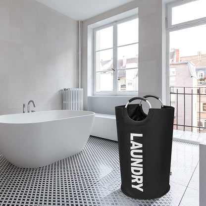 Large Laundry Basket, Collapsible Laundry Bag, Freestanding Tall Clothes Hamper, Foldable Washing Bin (90L - Black)