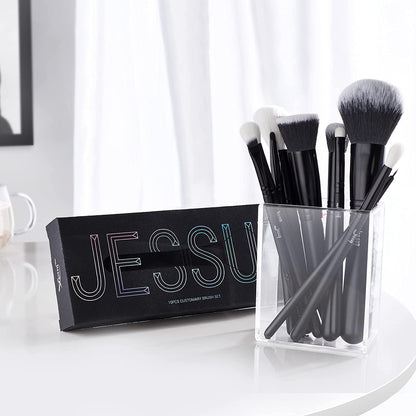 Black Makeup Brush Set (10 Pcs) with Natural Synthetic Hair 