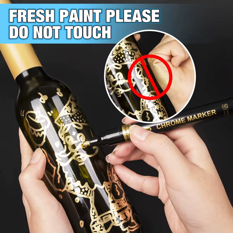 Chrome Mirror Marker Pen 2Mm DIY Reflective Paint Pen Permanent Gold SILVER Marker Touch Up, Model Painting, Marking 3/2/1Pcs