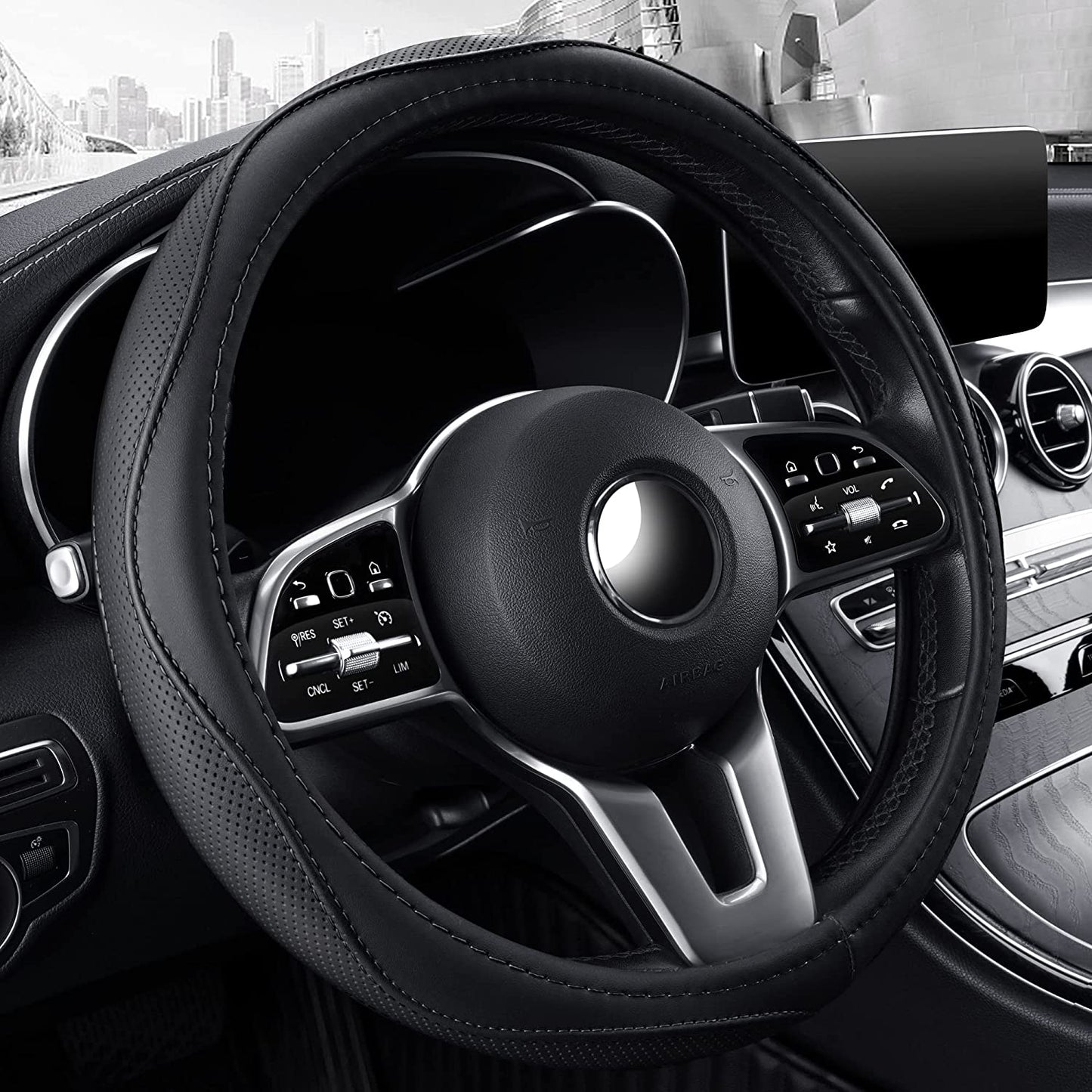 Microfiber Leather 15" Universal Fit Car Steering Wheel Cover
