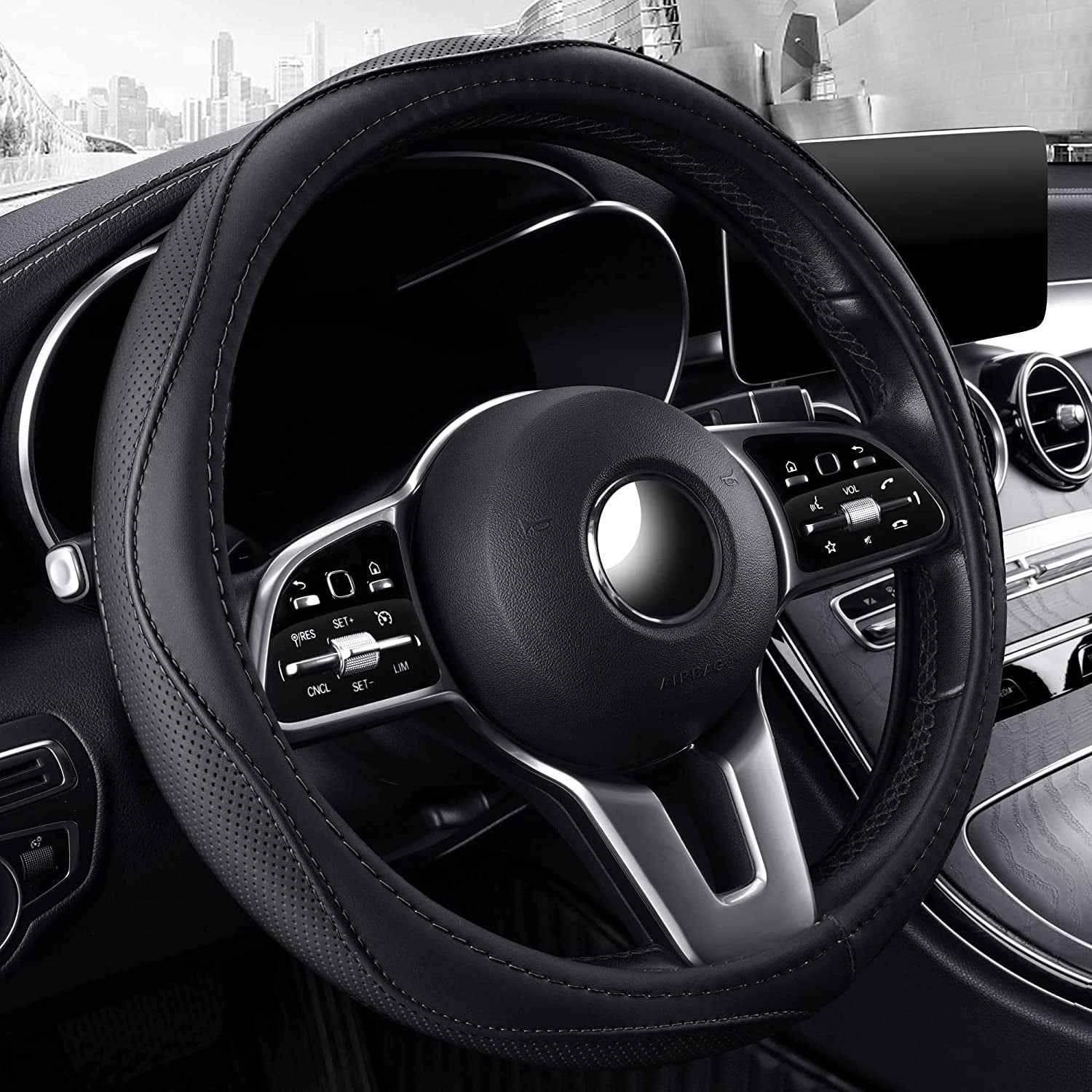 Microfiber Leather 15" Universal Fit Car Steering Wheel Cover