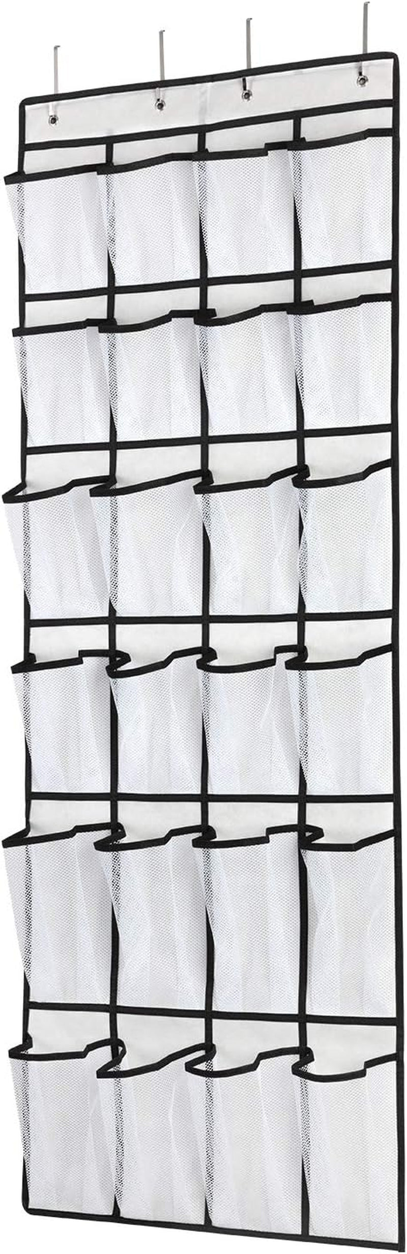 Over-the-Door Shoe Organizer – 24 Mesh Pocket Hanging Shoe Rack for Men, Women & Kids (White)