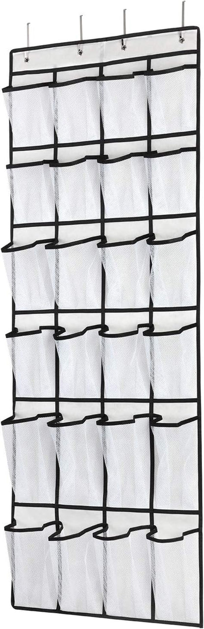 Over-the-Door Shoe Organizer – 24 Mesh Pocket Hanging Shoe Rack for Men, Women & Kids (White)